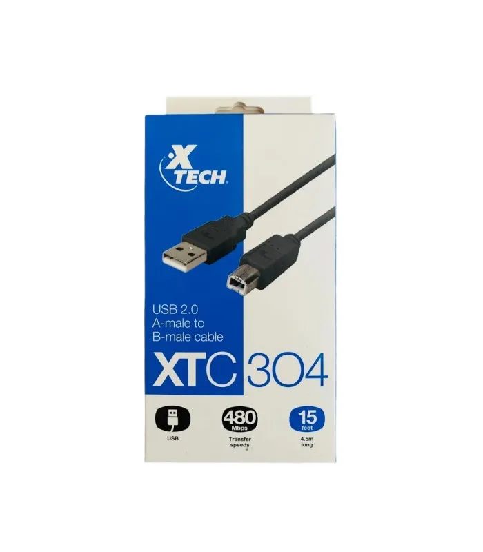CABLE XTECH USB 2.0 XTC-304 IMPRESORA 4.5M 480Mbps TYPE A:MACHO A B:MACHO BK